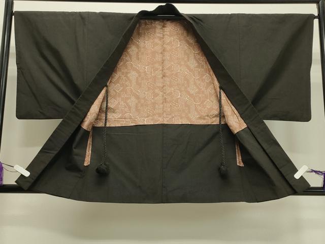 平和屋着物●男性 紬 アンサンブル 憲法黒茶色 正絹 逸品 CABA1238gh