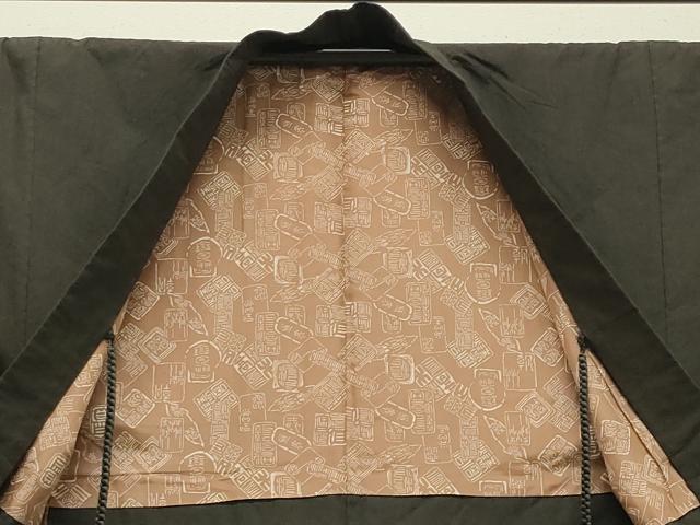 平和屋着物●男性 紬 アンサンブル 憲法黒茶色 正絹 逸品 CABA1238gh