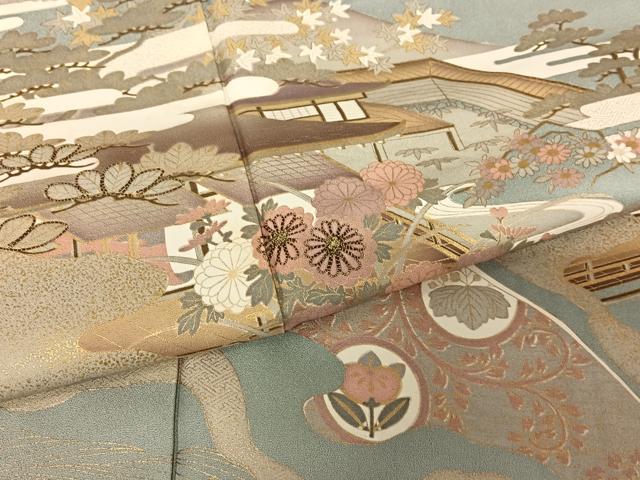 平和屋着物●豪華色留袖 駒刺繍 松竹梅風景文 金彩 正絹 逸品 AABC5033zg