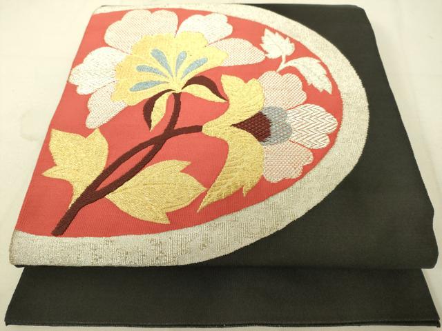 平和屋着物●綴れ 八寸名古屋帯 更紗花文 黒地 金銀糸 正絹 逸品 DAAX8418du