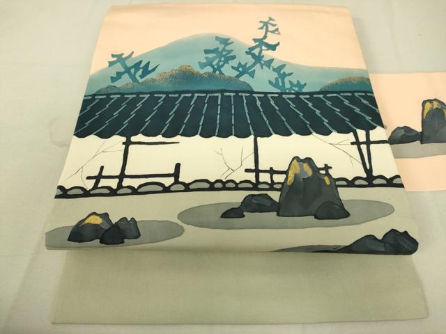 平和屋着物●九寸名古屋帯 作家物 風景文 金彩 正絹 逸品 DAAX8456du
