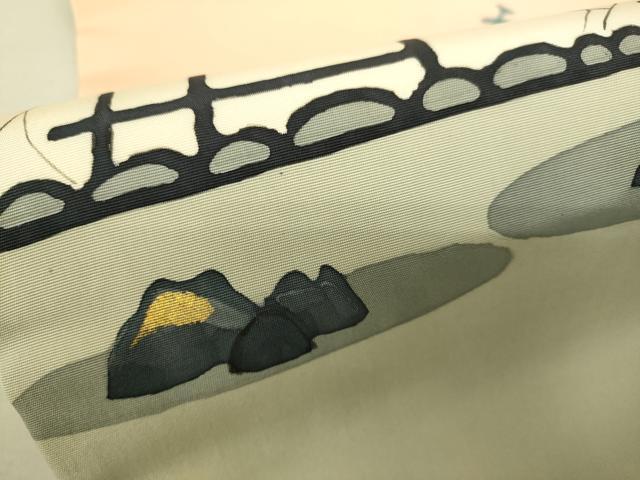 平和屋着物●九寸名古屋帯 作家物 風景文 金彩 正絹 逸品 DAAX8456du