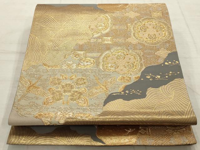 平和屋着物▼六通柄袋帯 道長有職文 金糸 正絹 逸品 AABC6645wj