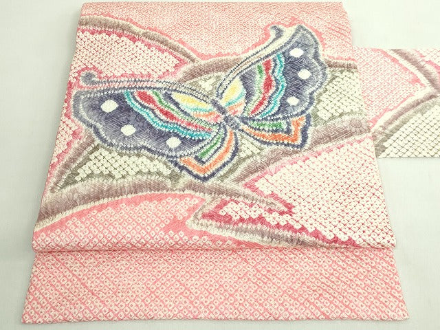 平和屋着物●極上 名門 藤娘きぬたや・総絞り 九寸名古屋帯 舞蝶文 逸品 DZAB1758kh6