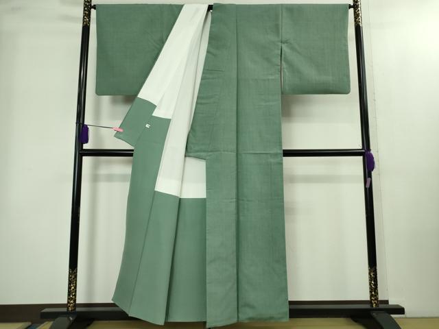 平和屋本店●極上 本場結城紬 重要無形文化財 奥順謹製 色無地 錆浅葱色 証紙付き 逸品 DZAB2265kh6
