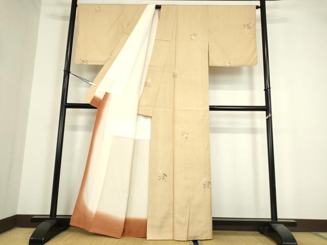平和屋着物●上質な小紋 紬地 絞り 草花文 正絹 逸品 DAAY9205az