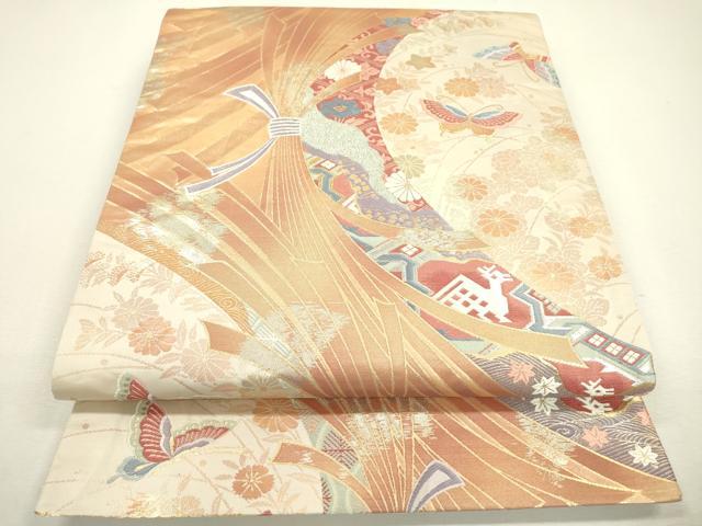 平和屋着物▼六通柄袋帯 唐織 束ね熨斗舞蝶花文 有栖川 金糸 正絹 逸品 DAAX9678fe