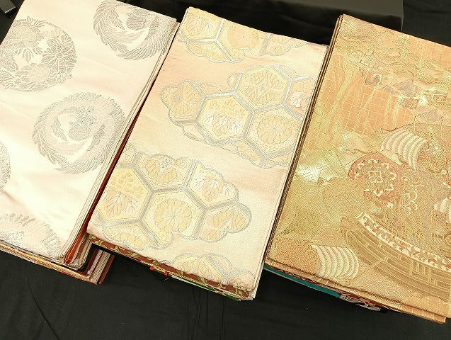 平和屋着物■袋帯 西陣 まとめて100点 鳳凰 鶴 鳥 向かい蝶 風景 更紗 花柄 宝相華 南蛮船 佐賀錦 金銀糸 未使用品あり 全て正絹 mmm002