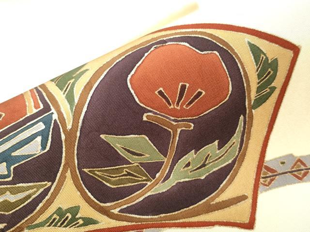 平和屋着物●塩瀬 九寸名古屋帯 枝花丸文 金彩 正絹 逸品 CABA1074hy