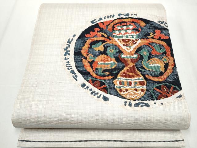 平和屋着物●太鼓柄袋帯 すくい織 向かい鳥陶器花文 正絹 逸品 CABA1163hy