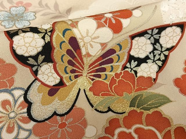 平和屋着物●豪華振袖 結び紐花蝶文 暈し染め 金彩 正絹 逸品 AABC5130zg