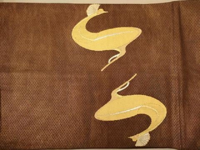 平和屋着物◎太鼓柄袋帯 冠鶴 金糸 正絹 逸品 AABC8557dt