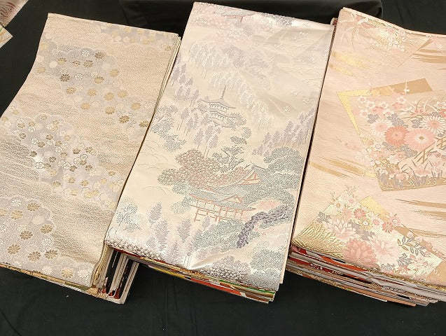 平和屋着物■袋帯 西陣 まとめて100点 向かい鳳凰 鶴 向かい蝶 風景 更紗 正倉院 佐賀錦 服部織物 金銀糸 未使用品あり 全て正絹 mmm042