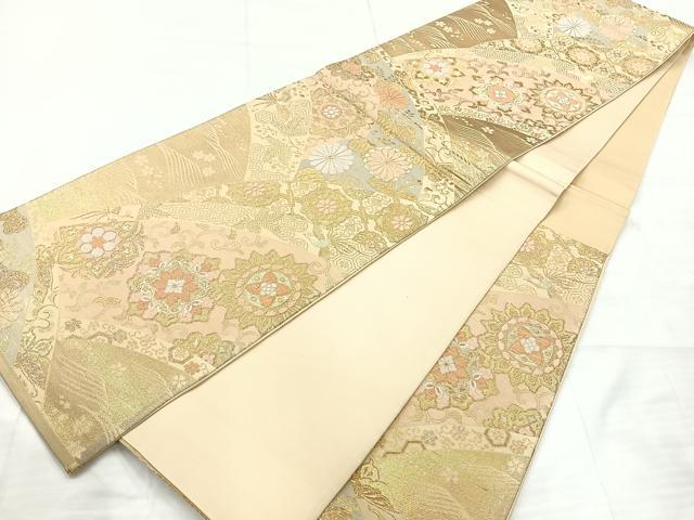 平和屋着物◎六通柄袋帯 地紙花文 金糸 正絹 逸品 AABC8852uk