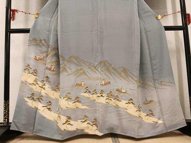 平和屋着物●豪華色留袖 刺繍 浜松舟文 暈し染め 金彩 正絹 逸品 AABD4741ph