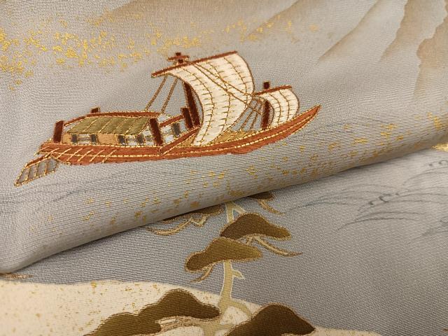 平和屋着物●豪華色留袖 刺繍 浜松舟文 暈し染め 金彩 正絹 逸品 AABD4741ph