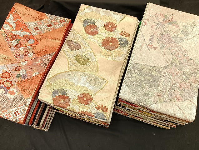 平和屋着物■袋帯 西陣 まとめて100点 鳳凰 向かい鶴 孔雀 蝶 更紗 花柄 正倉院 楽器 金銀糸 など 未使用品あり 全て正絹 mmm062