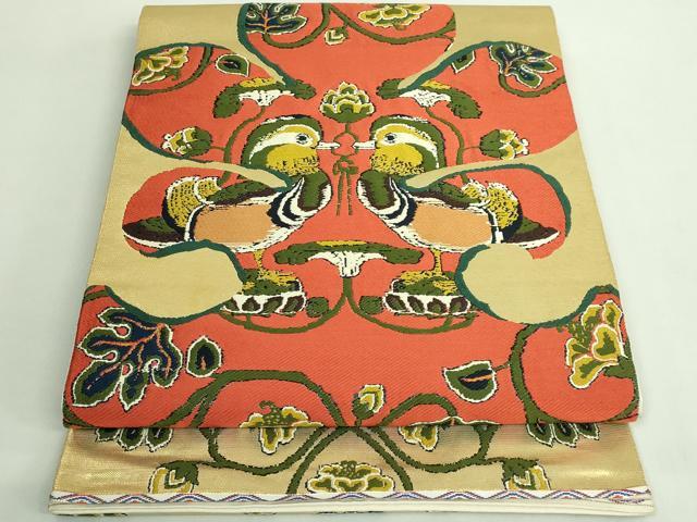 平和屋着物●最高級 龍村平蔵製 太鼓柄 本袋帯 鴛鴦唐草文 金糸 逸品 DZAB2004kh6