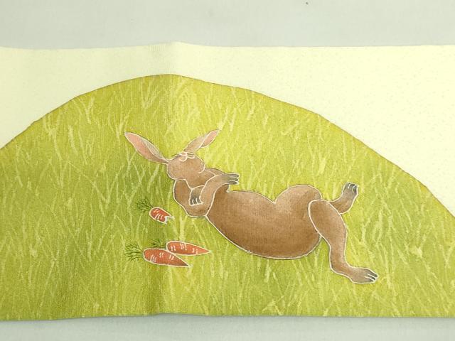 平和屋着物●極上 東京手描友禅 田邊慶昇 九寸名古屋帯 ウサギとカメ 逸品 DZAB2086kh6