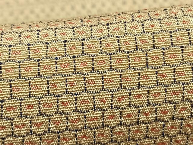 平和屋着物▽本塩沢 単衣 110亀甲 横段文 正絹 逸品 AABD0391fy