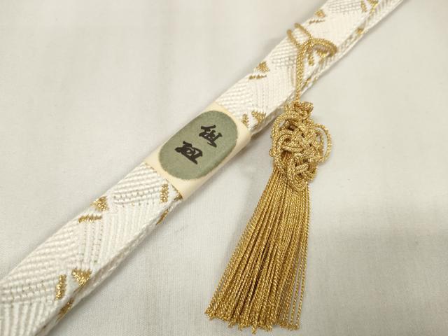 平和屋着物●和装小物 帯締め・帯揚げセット 中国三大刺繍 汕頭刺繍 礼装用 雪輪花文 組紐 金糸 亀房付 逸品 未使用 DAAV8034zzz