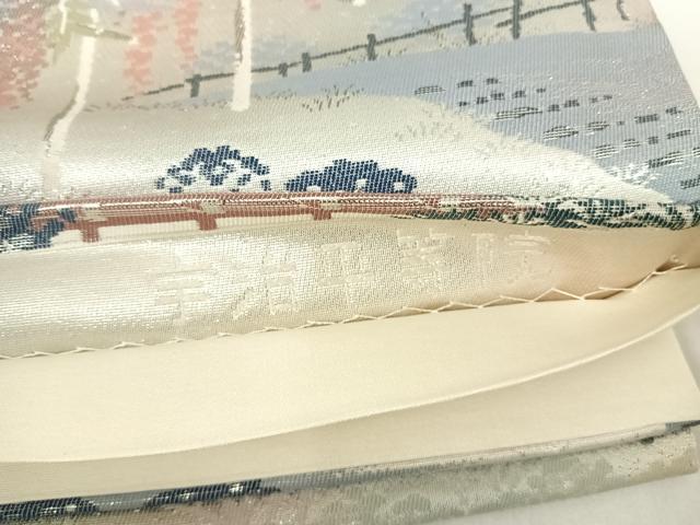 平和屋着物◎六通柄袋帯 名勝百景 宇治平等院 銀糸 正絹 逸品 AABD3625yx