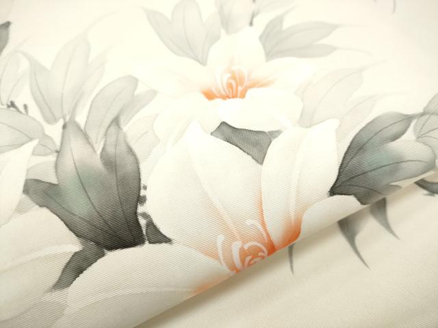 平和屋着物●塩瀬 九寸名古屋帯 作家物 手描き 枝花文 正絹 逸品 CABA4852hy