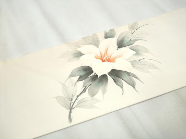 平和屋着物●塩瀬 九寸名古屋帯 作家物 手描き 枝花文 正絹 逸品 CABA4852hy