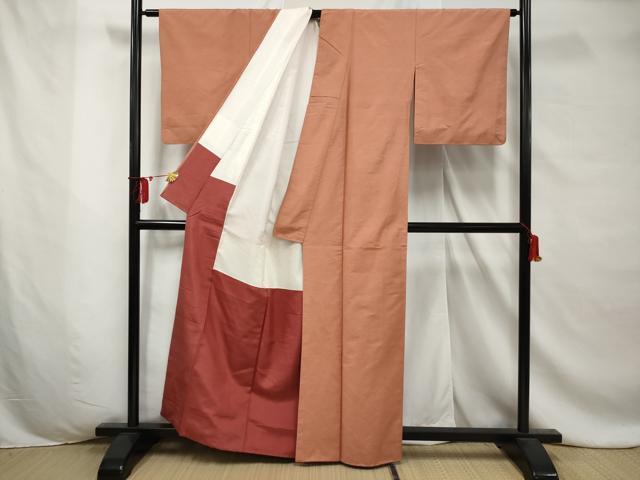 平和屋着物■上質な紬 色無地 洗朱色 正絹 逸品 AABD4838gw