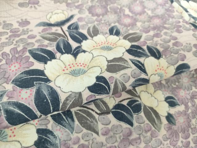 平和屋着物●上質な小紋 紬地 草花文 正絹 逸品 DAAZ0659ps