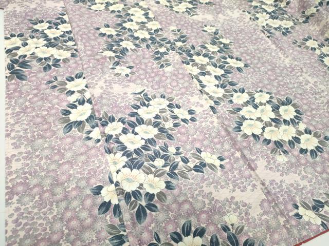 平和屋着物●上質な小紋 紬地 草花文 正絹 逸品 DAAZ0659ps