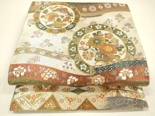 平和屋着物●六通柄袋帯 唐織 花寿秀彩文 金糸 引箔 正絹 逸品 DAAZ4306cm