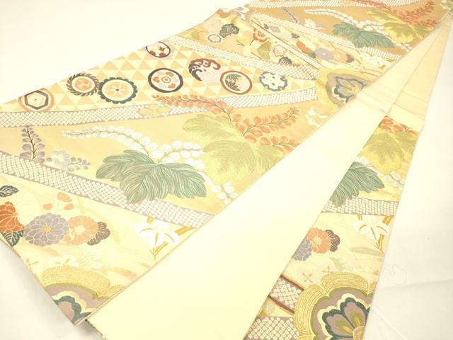 平和屋着物●六通柄袋帯 唐織 吉祥麻葉文 金糸 正絹 逸品 DAAZ4336cm