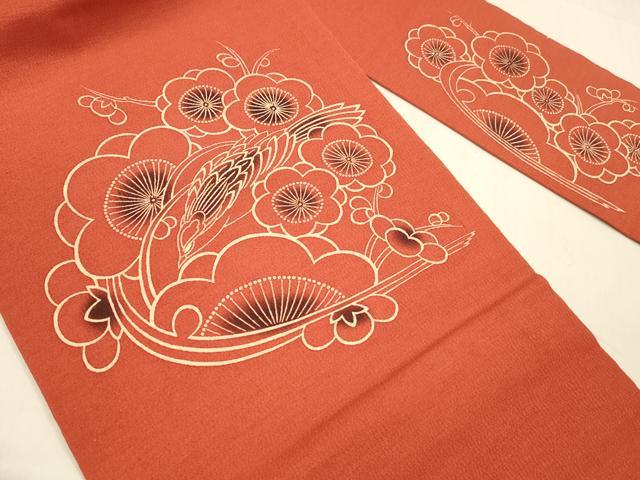 平和屋着物●九寸名古屋帯 型染 枝花文 鬼しぼ縮緬 正絹 逸品 DAAZ4424cm