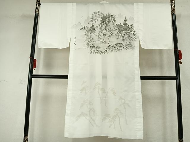 平和屋着物●男性 長襦袢 単衣 手描き 人物風景文 洗える着物 AABD0517fy