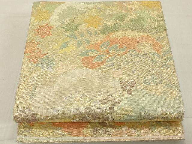 平和屋着物◎佐賀錦 六通柄袋帯 草花文 金糸 正絹 逸品 DAAZ8104cd