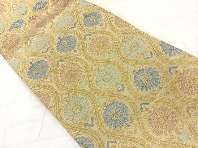 平和屋着物◎六通柄袋帯 立涌花文 金糸 正絹 逸品 AABC8991uk