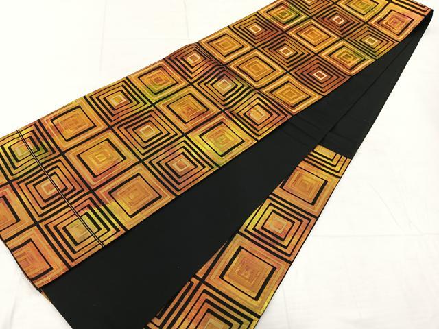 平和屋着物◎六通柄袋帯 瑞穂錦 手織 幾何学文様 黒地 正絹 逸品 AABC8988uk
