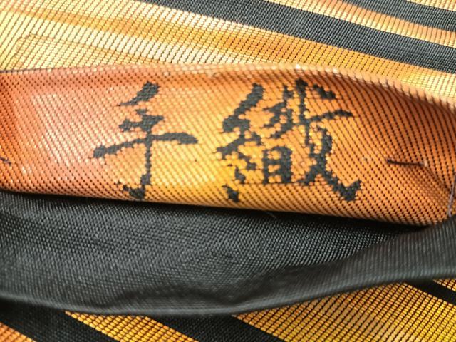 平和屋着物◎六通柄袋帯 瑞穂錦 手織 幾何学文様 黒地 正絹 逸品 AABC8988uk