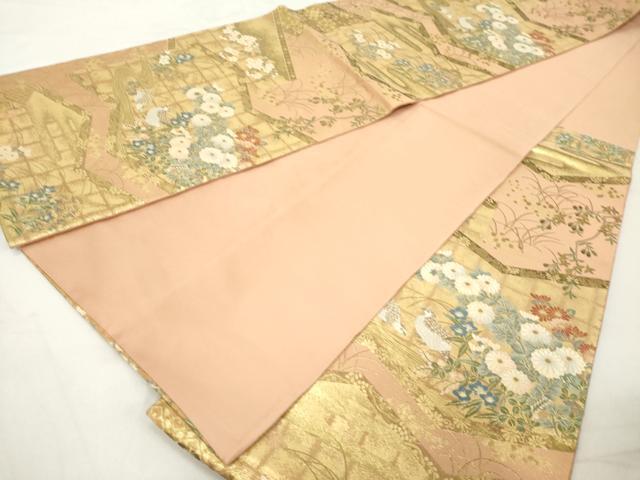 平和屋着物◎六通柄袋帯 紹巴 花鳥流水屏風紋 金糸 正絹 逸品 DAAZ8155cd