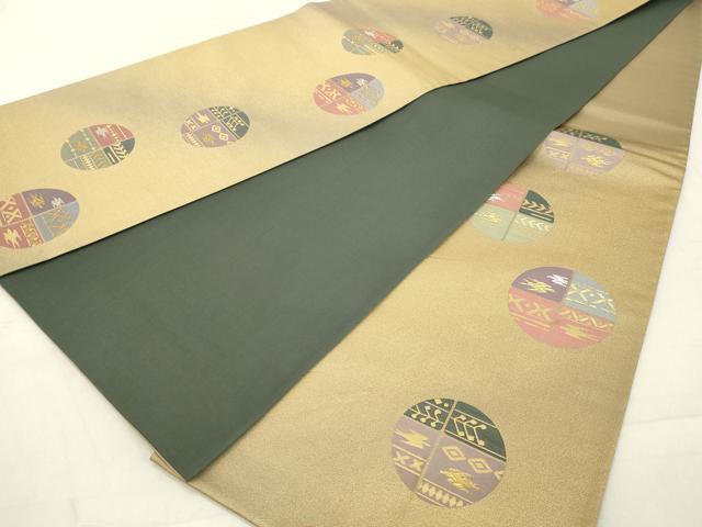 平和屋着物◎六通柄袋帯 抽象丸文 金銀糸 正絹 逸品 DAAZ8167cd