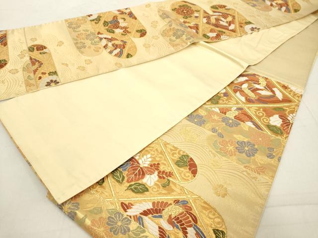 平和屋着物◎六通柄袋帯 唐織 エ霞天井花鳥文 金糸 正絹 逸品 DAAZ8174cd