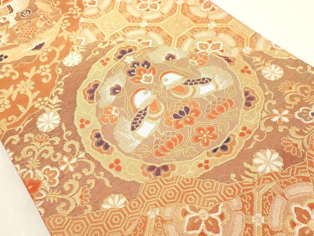 平和屋着物◎佐賀錦 全通柄袋帯 道長双鳥花文 金糸 正絹 逸品 DAAZ8229cd