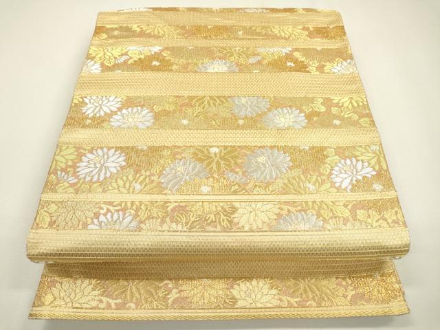 平和屋着物▼六通柄袋帯 横段花文 金銀糸 正絹 逸品 DAAZ6077fe