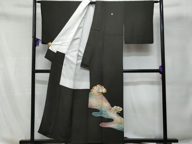 平和屋着物■豪華黒留袖 駒刺繍 松 暈し染め 金銀彩 正絹 逸品 CABA7636fb