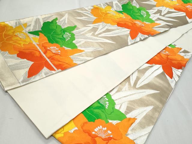 平和屋着物◎六通柄袋帯 草花文 銀糸 正絹 逸品 CABA7671fb