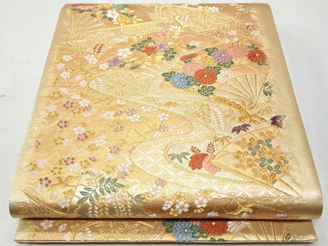 平和屋着物◎六通柄袋帯 唐織 扇面花文 金糸 正絹 逸品 CABA7680fb