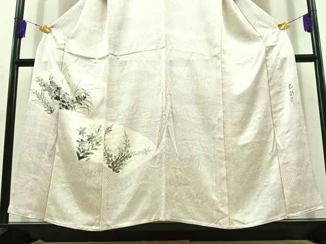 平和屋着物▽訪問着 単衣 作家物 手描き 地紙花文 正絹 逸品 AABD9427jh