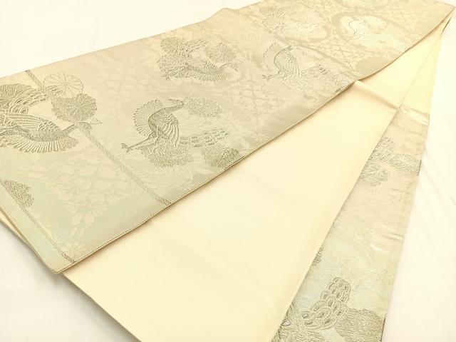 平和屋着物◎六通柄袋帯 孔雀 銀糸 正絹 逸品 BAAV2948hj