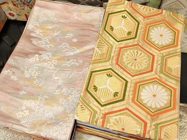 平和屋本店■袋帯 西陣 まとめて100点 鶴 鳥 蝶 風景 更紗 花柄 七宝 宝相華 金銀糸 など 着用可能多数 未使用品あり 全て正絹 se3795